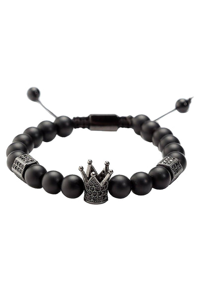 Matte Black Agate / Gunmetal Crown / Black Micro Pavé CZ Healing Bracelet
