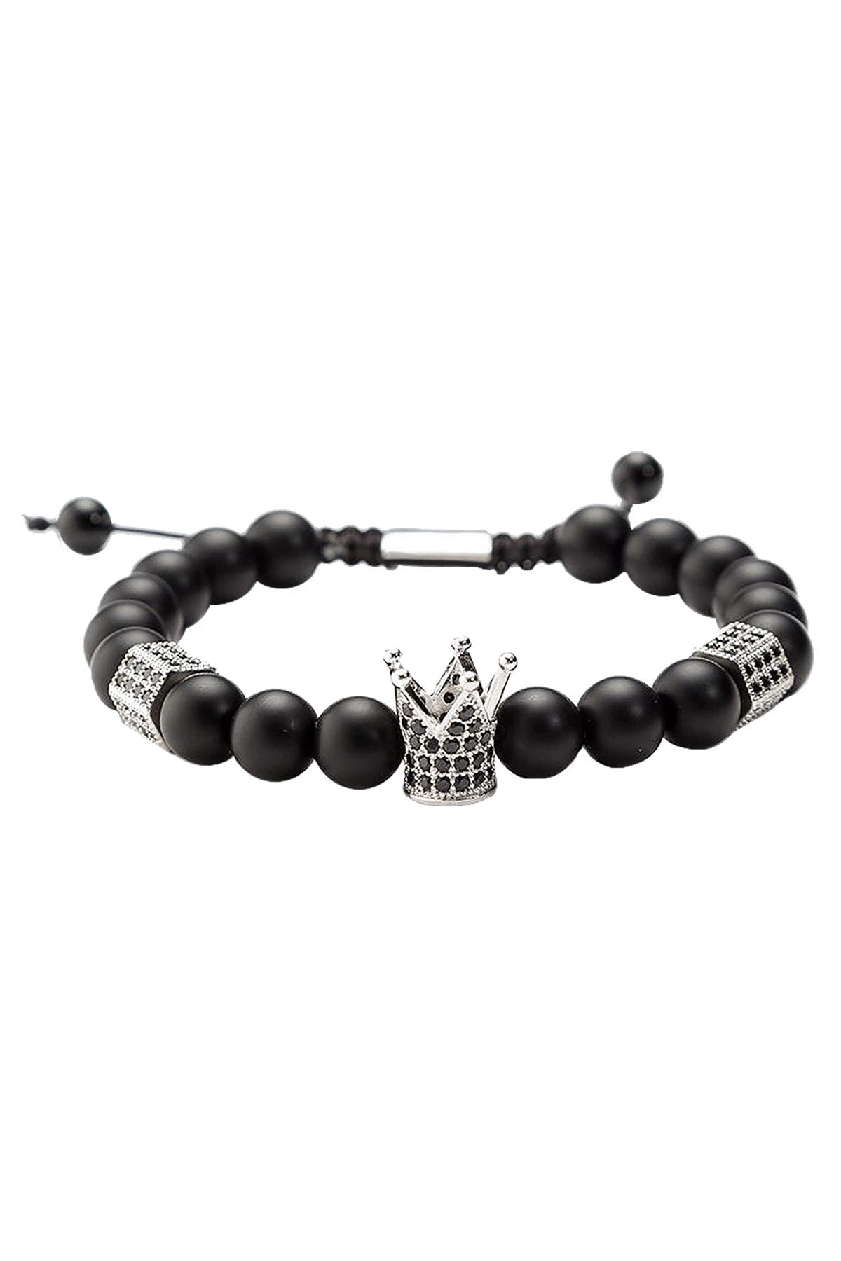 Matte Black Agate / Silver Crown / Black Micro Pavé CZ Healing Bracelet