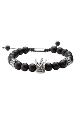 Matte Black Agate / Silver Crown / Black Micro Pavé CZ Healing Bracelet thumbnail 1
