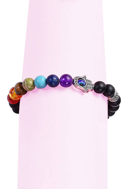 Matte Black Onyx 7-Chakra Hamsa Reiki Healing Bracelet thumbnail 1