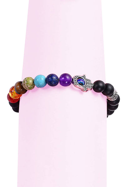 Matte Black Onyx 7-Chakra Hamsa Reiki Healing Bracelet