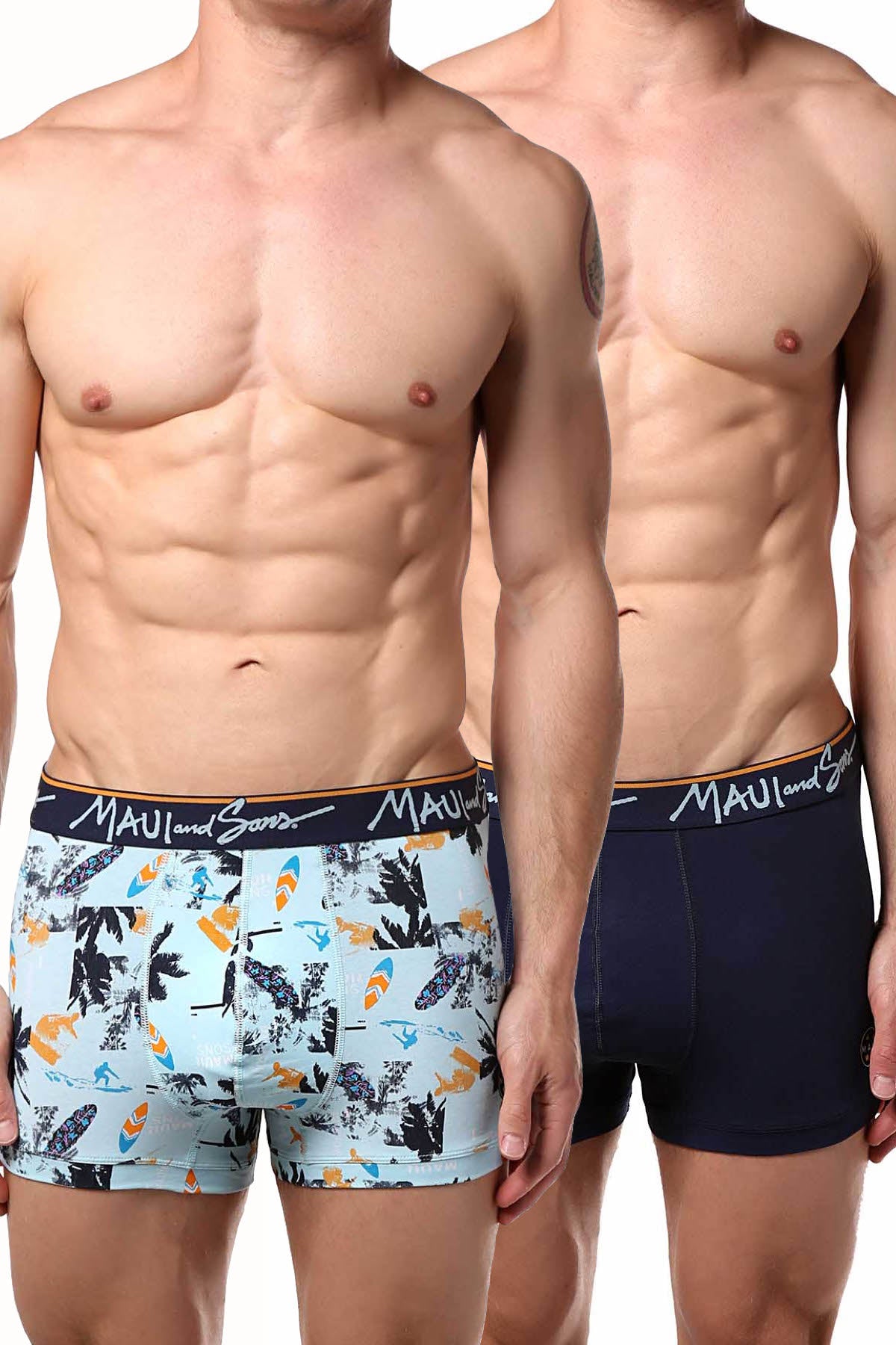 Maui and Sons Blue/Surfboards Cotton-Stretch Trunk 2-Pack