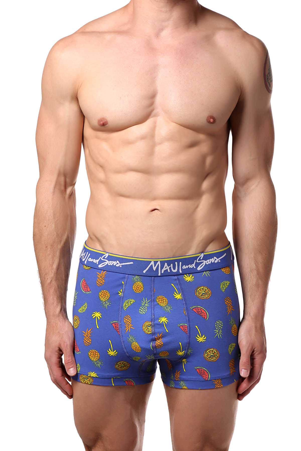 Maui and Sons Blue/Tropical-Fruits Cotton-Stretch Trunk 2-Pack