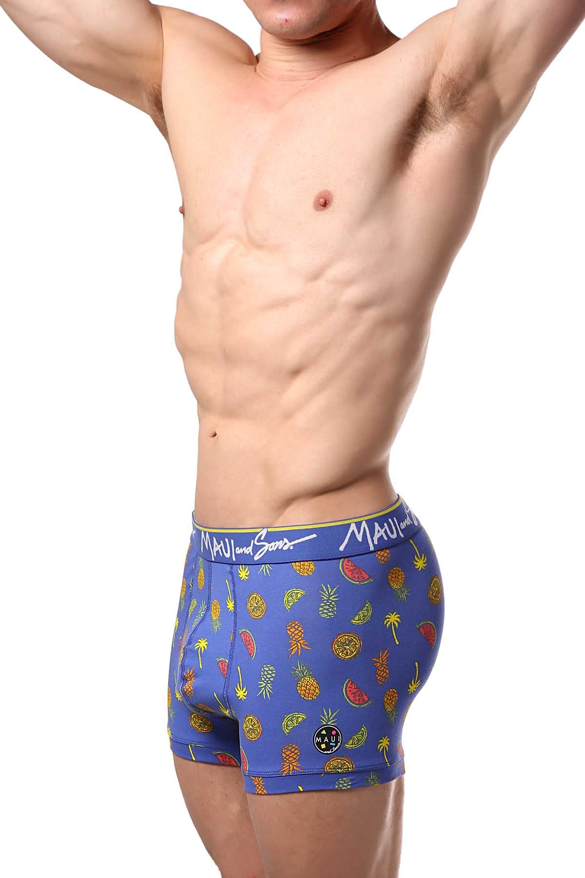 Maui and Sons Blue/Tropical-Fruits Cotton-Stretch Trunk 2-Pack