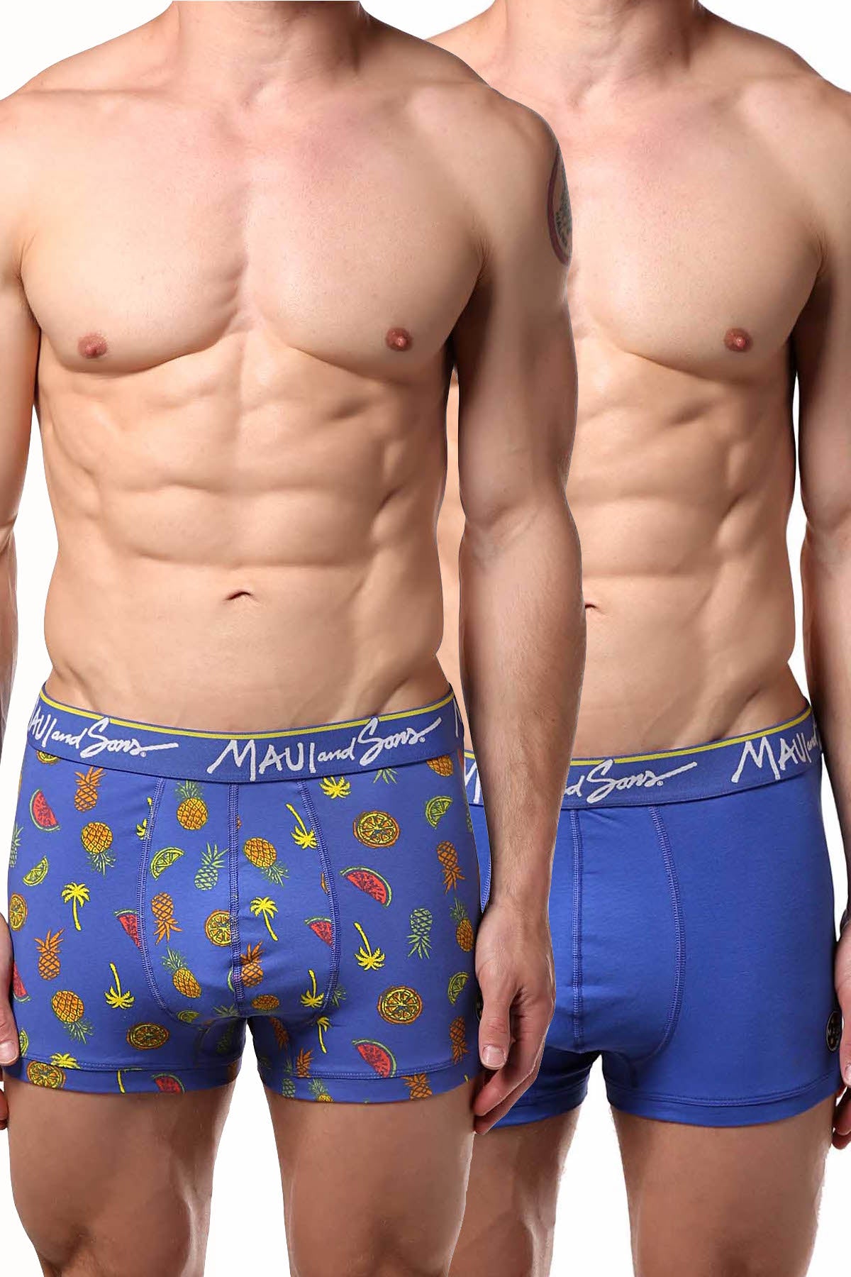 Maui and Sons Blue/Tropical-Fruits Cotton-Stretch Trunk 2-Pack