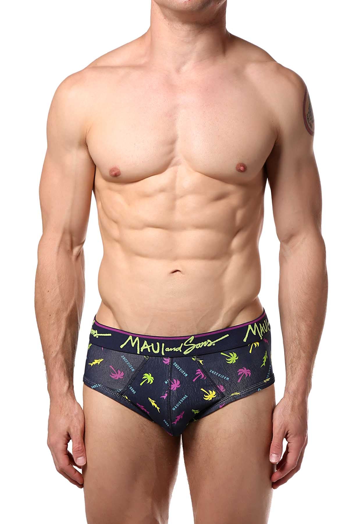 Maui and Sons Purple/Palm-Trees Cotton-Stretch Brief 2-Pack