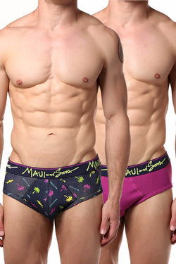 Maui and Sons Purple/Palm-Trees Cotton-Stretch Brief 2-Pack thumbnail 1