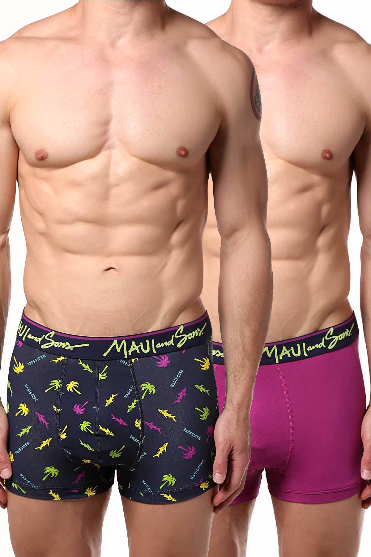 Maui and Sons Purple/Palm-Trees Cotton-Stretch Trunk 2-Pack