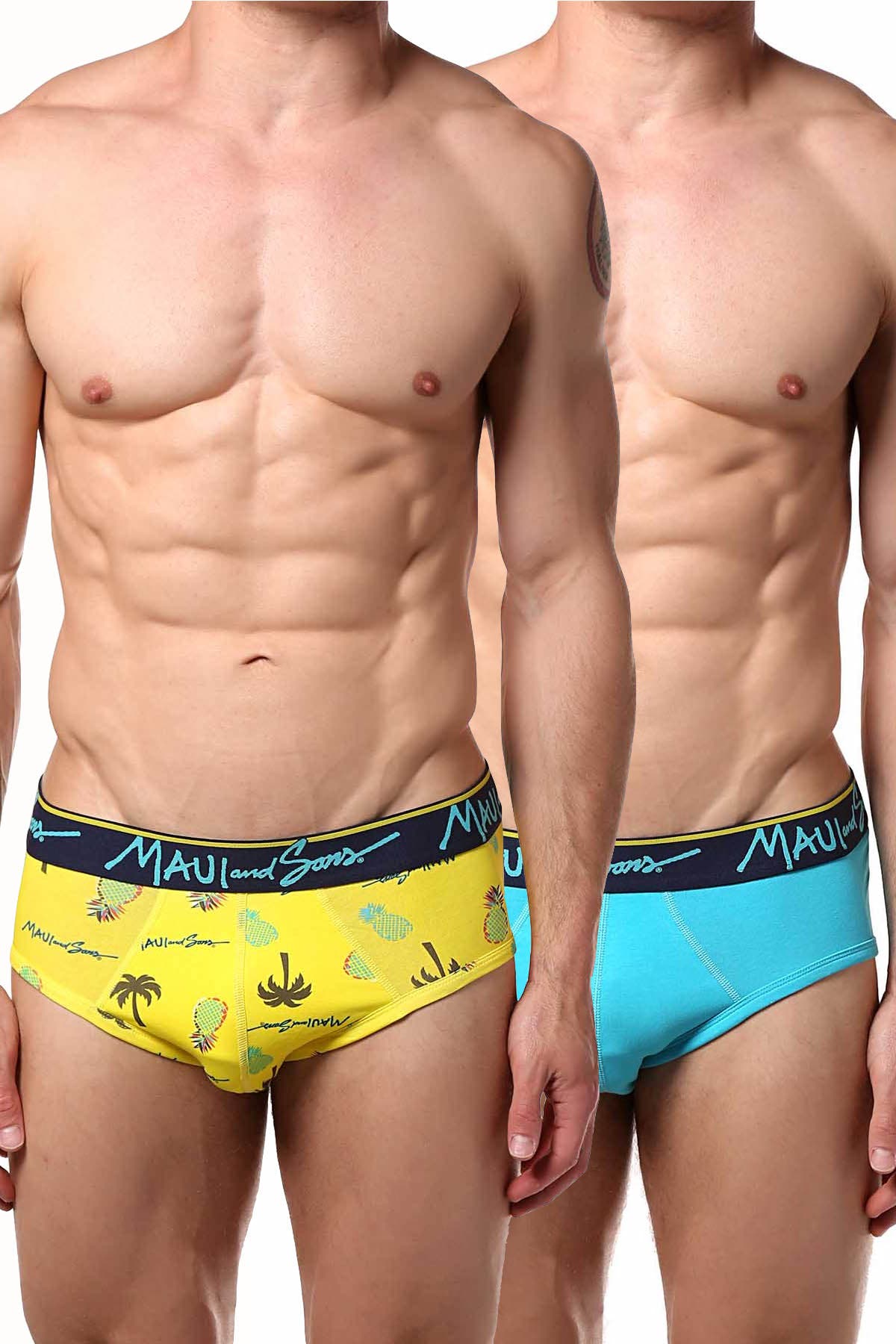 Maui and Sons Scuba-Blue/Pineapple Cotton-Stretch Brief 2-Pack