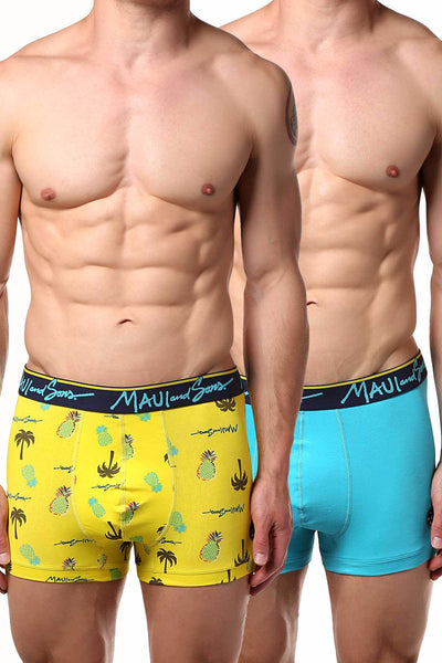 Maui and Sons Scuba-Blue/Pineapple Cotton-Stretch Trunk 2-Pack