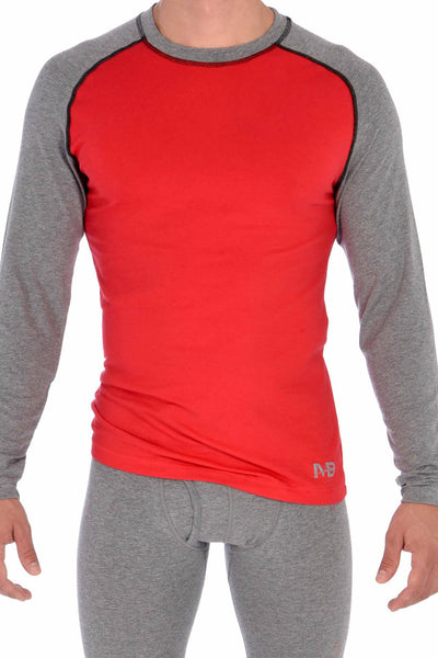 Memphis Blues Red/Grey Cotton-Stretch L/S Crew-Neck Top