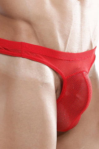 Miami Jock Red Sheer Net Mesh Thong