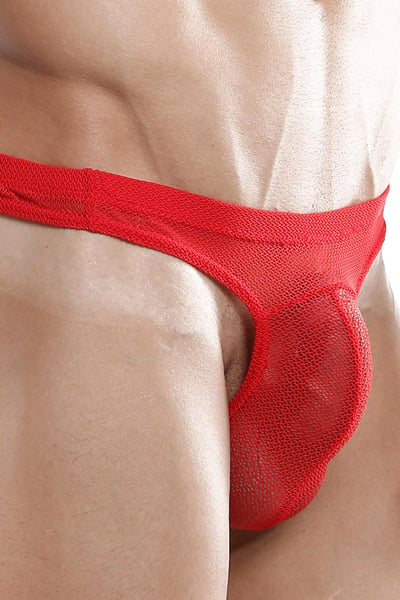 Miami Jock Red Sheer Net Mesh Thong