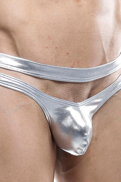 Miami Jock Silver Metallic Sexy Strap Front Thong
