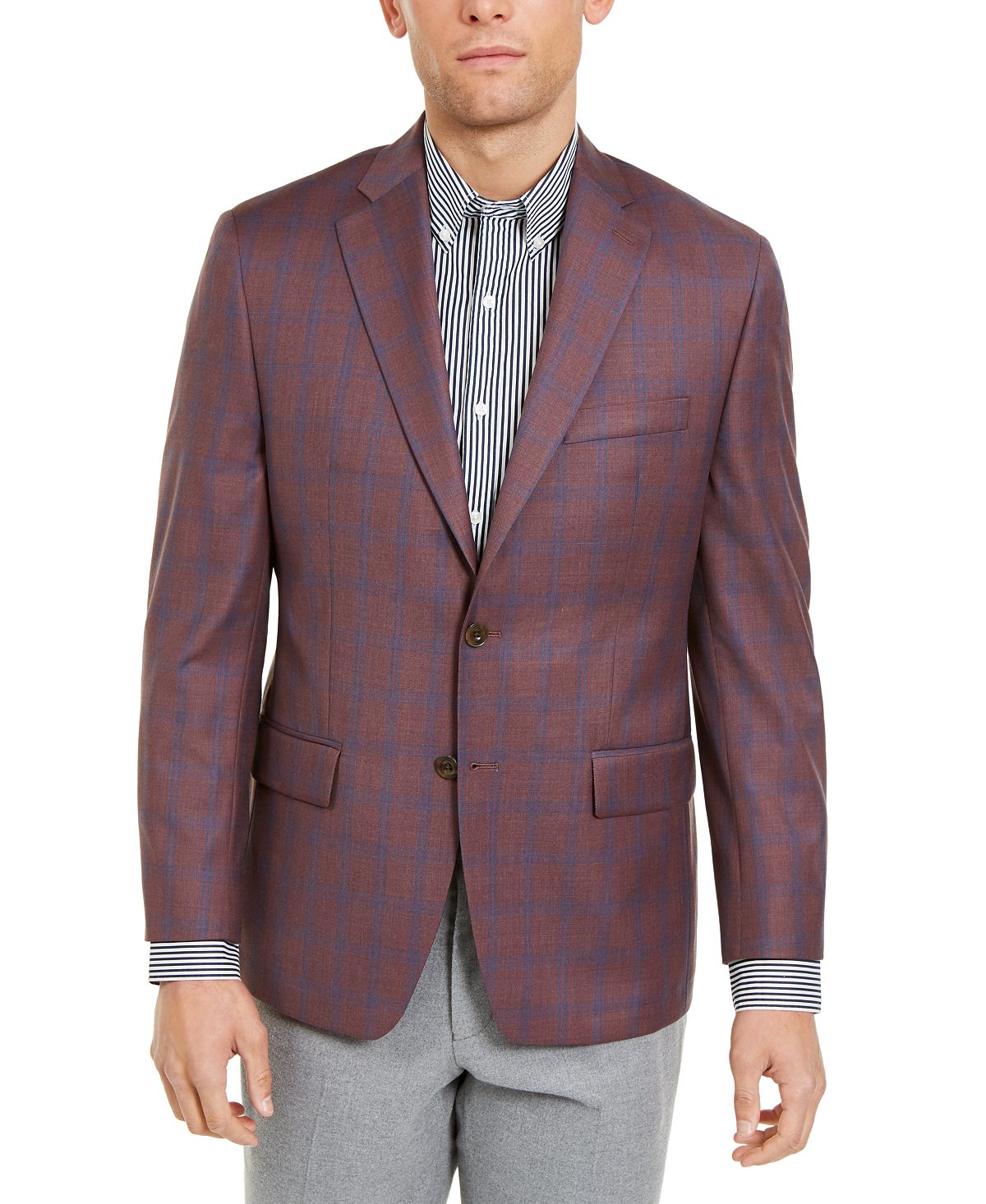 Michael Kors Classic-fit Burgundy/blue Plaid Sport Coat Berry/blue