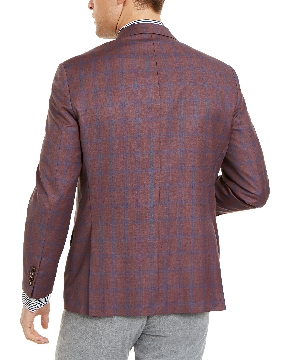 Michael Kors Classic-fit Burgundy/blue Plaid Sport Coat Berry/blue
