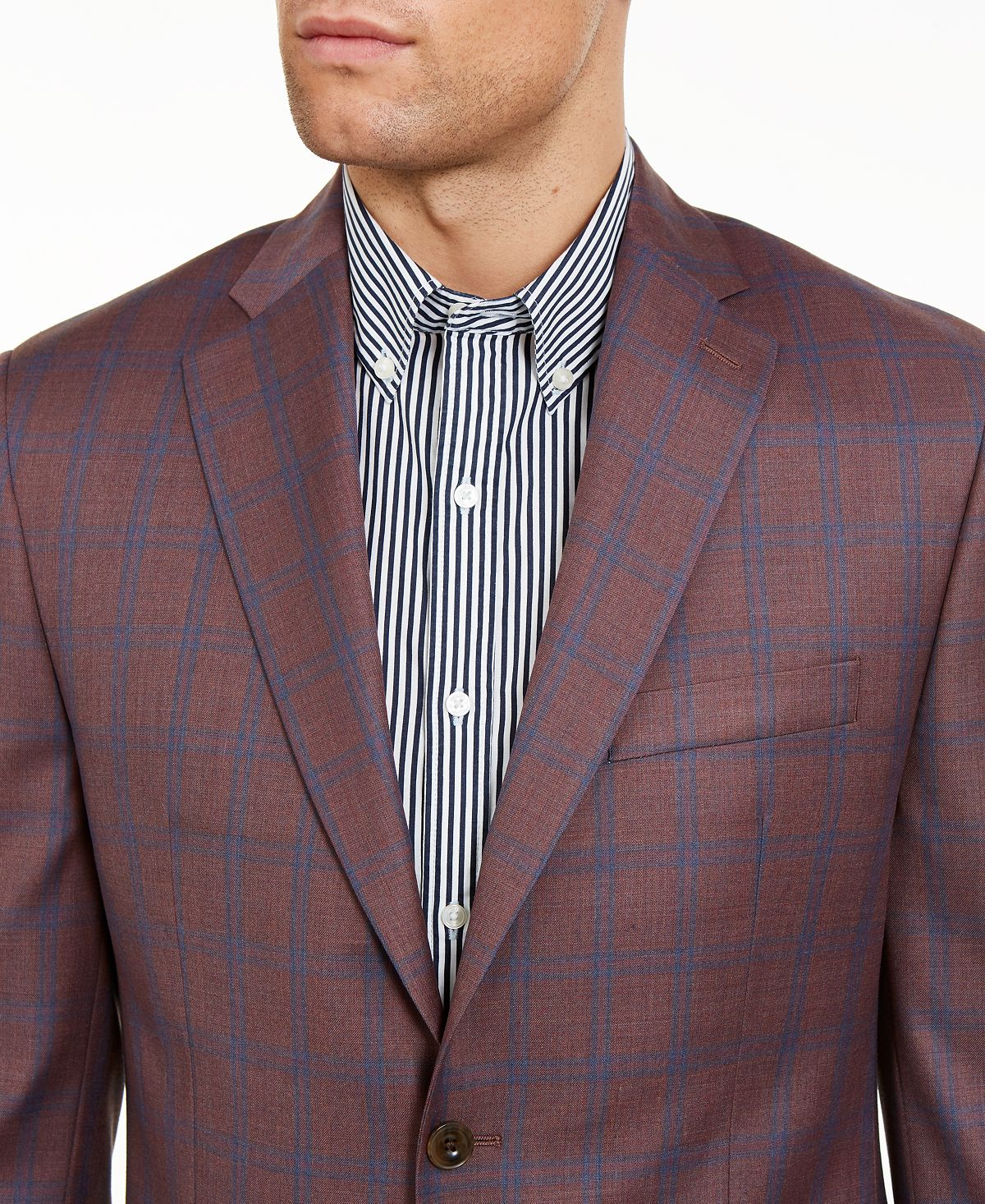 Michael Kors Classic-fit Burgundy/blue Plaid Sport Coat Berry/blue