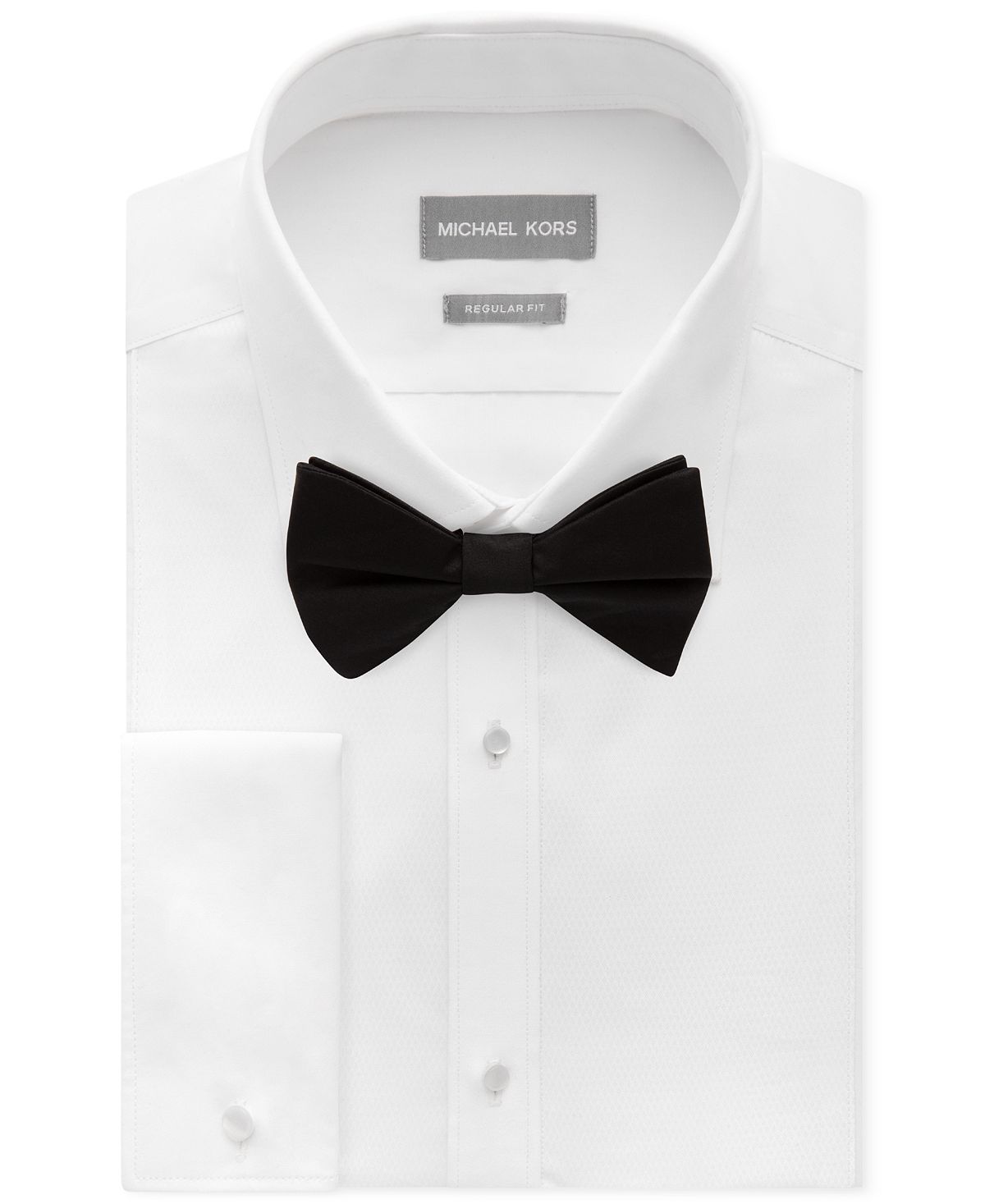 Michael Kors Classic/regular Fit Non-iron Performance French Cuff Formal Dress Shirt & Pre-tied Silk Bow Tie Set White