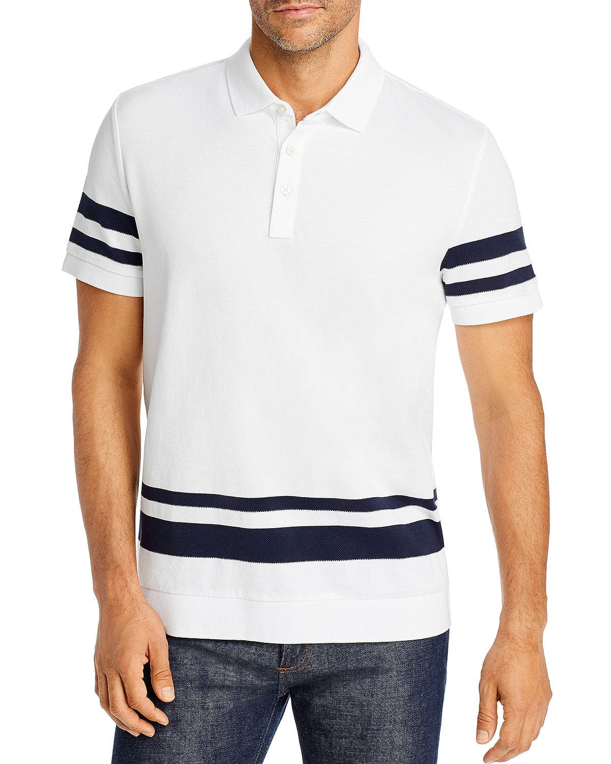 Michael Kors Engineered Stripe-trimmed Classic Fit Polo Shirt White