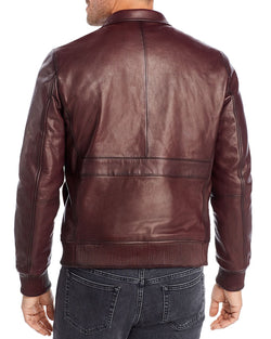 Michael Kors Leather Bomber Jacket Merlot thumbnail 2