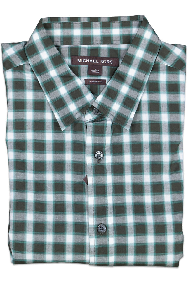 Michael Kors Mens Classic Fit Plaid Button Down Shirt Green