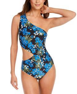 Michael Kors Michael One-shoulder Logo Cut-out One-piece Swimsuit Floral Multi thumbnail 1