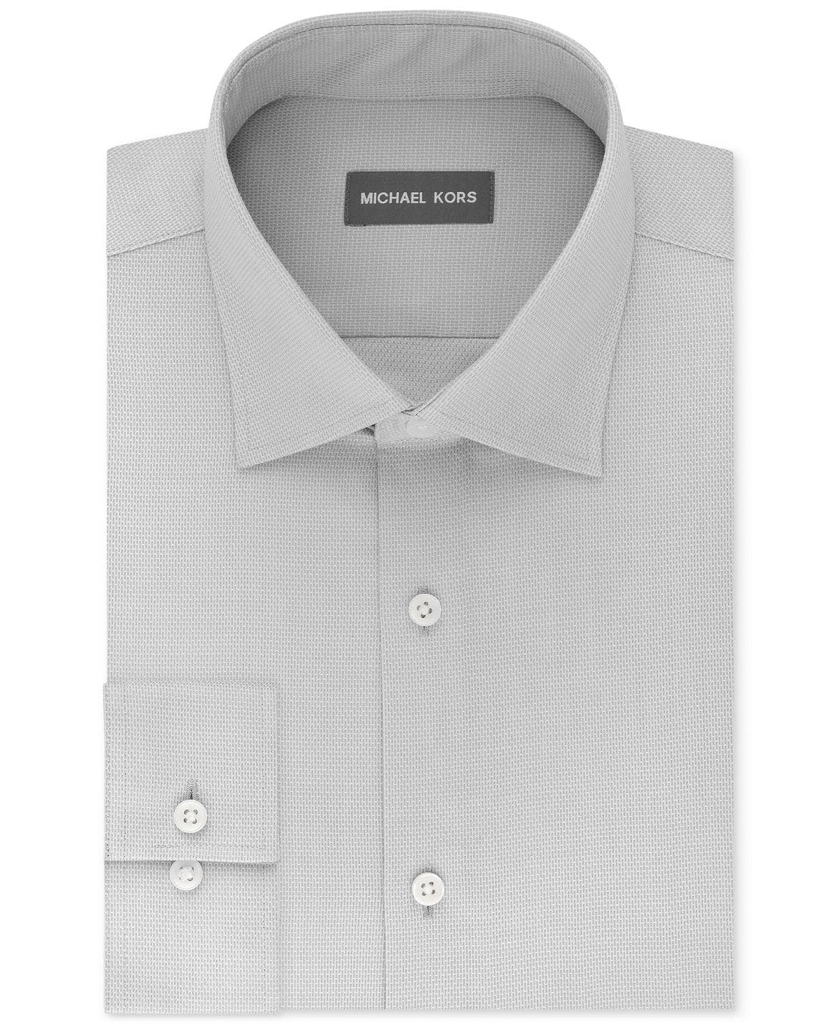 Michael Kors Regular Fit Airsoft Stretch Non-iron Performance Solid Dress Shirt Grey Frost