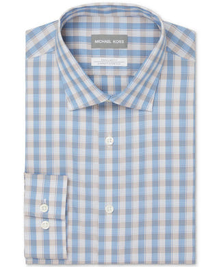 Michael Kors Regular Fit Non-iron Stretch Performance Dress Shirt Tan Multi