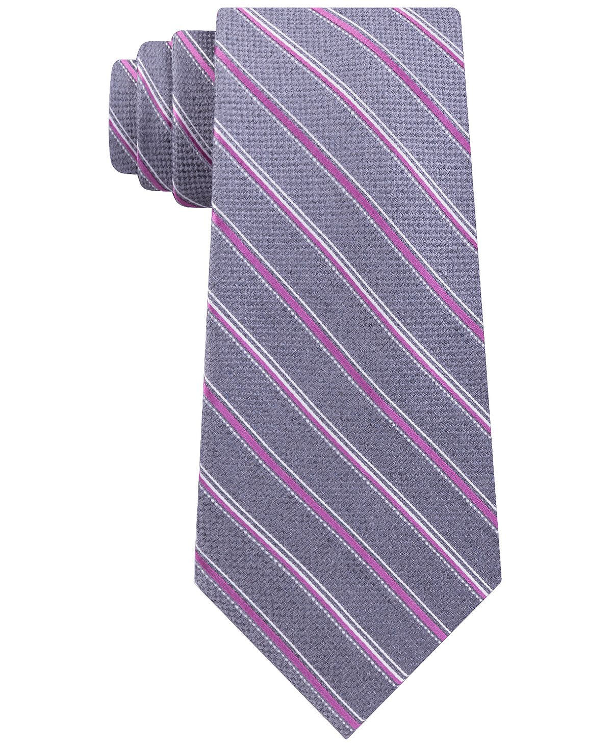 Michael Kors Satin Asymmetric Weft Stripe Tie Dark Pink