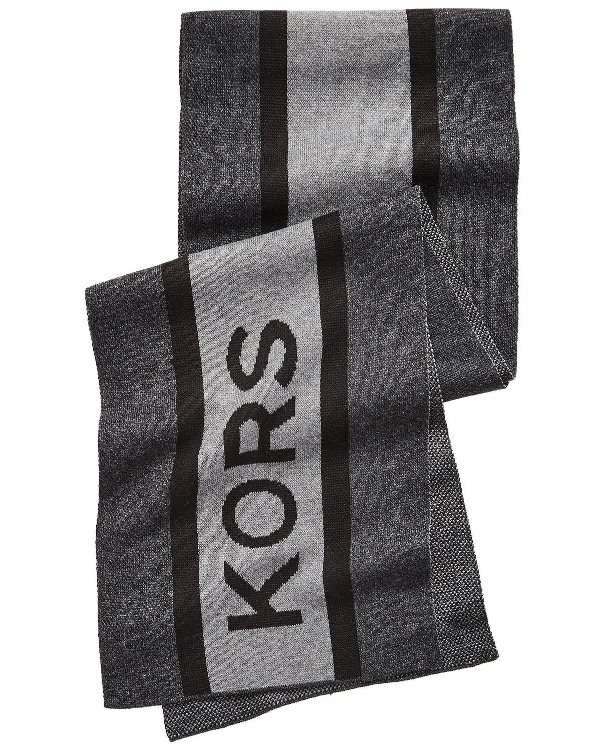 Michael Kors Striped Logo Scarf Charcoal