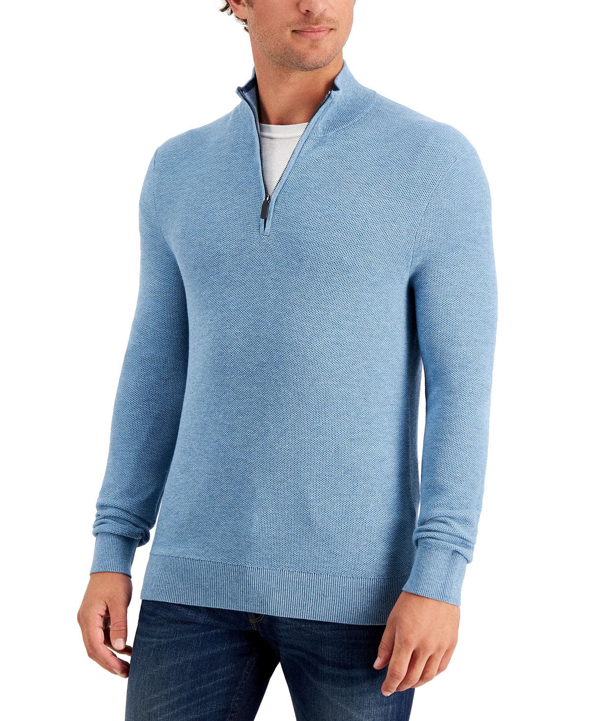 Michael Kors Textured Quarter-zip Sweater Faded Denim Melange