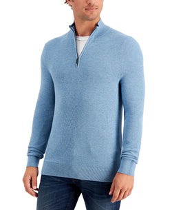 Michael Kors Textured Quarter-zip Sweater Faded Denim Melange thumbnail 1