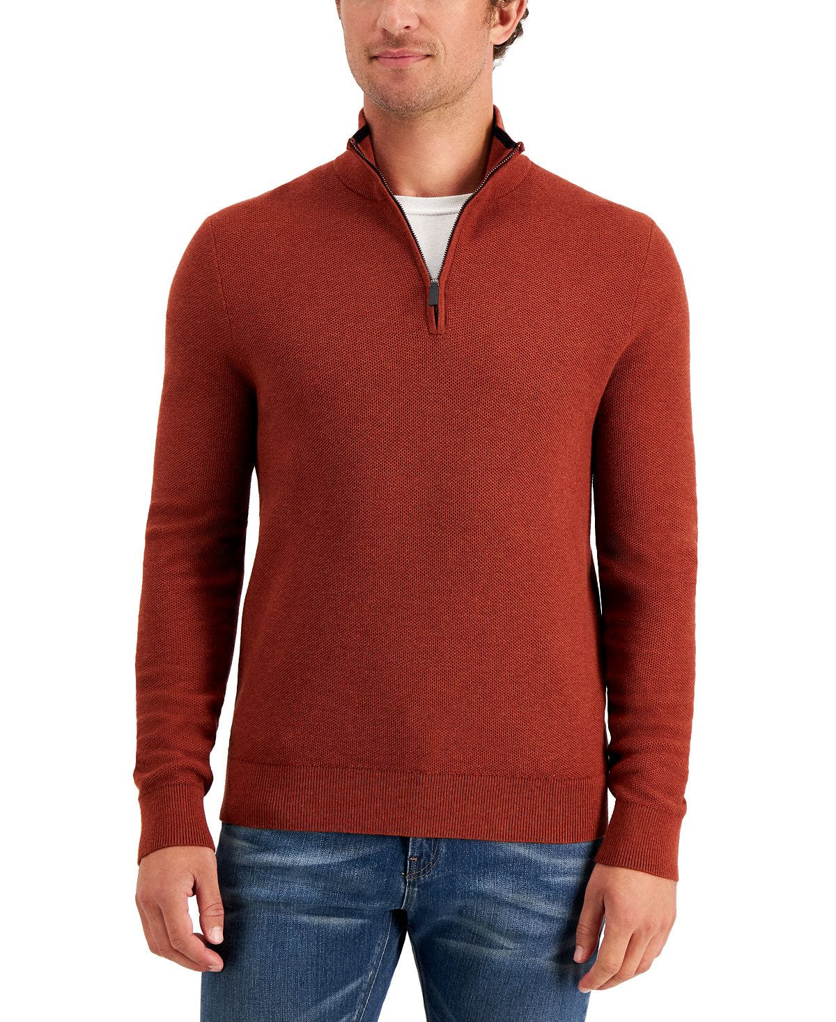Michael Kors Textured Quarter-zip Sweater Harvest Orange Melange