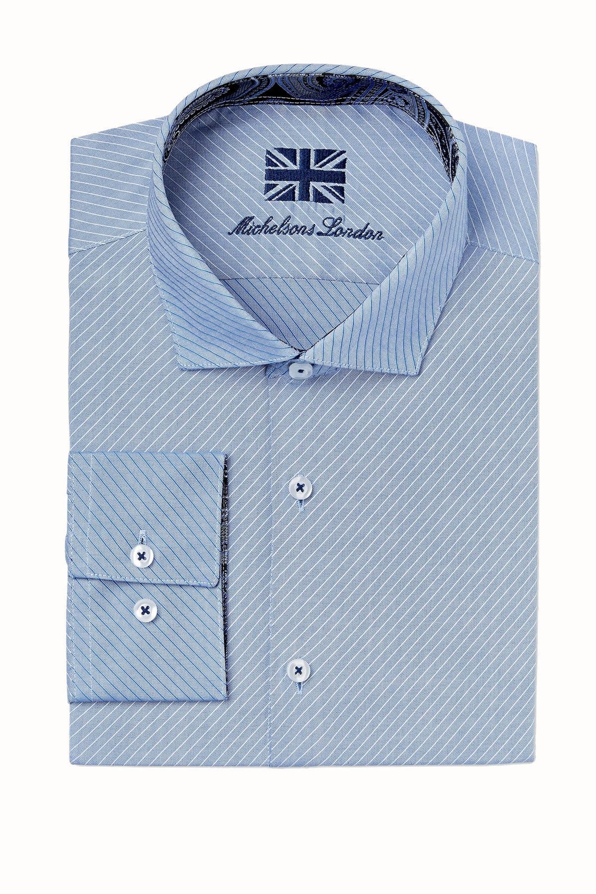 Michelsons of London Light-Blue Slim-Fit Dobby Dress Shirt