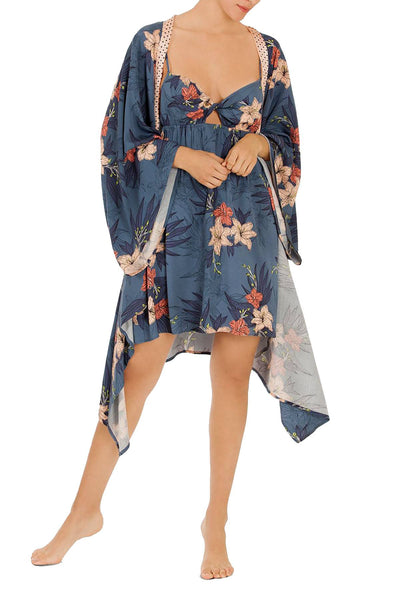 Midnight Bakery Blue Aloha Floral Kimono