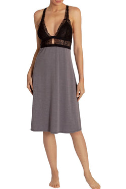 Midnight Bakery Charcoal/Anthracite Lace Midi Chemise Nightgown thumbnail 2