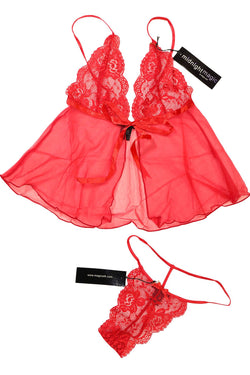 Midnight Magic Red Lace/Mesh Babydoll Cami & G-String 2-Pc Set thumbnail 2