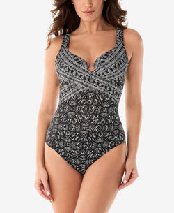 Miraclesuit Incan Treasure Criss Cross Tummy Control One-piece Swimsuit Incan Treasure Black/White thumbnail 1