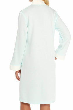 Miss Elaine Aqua Embroidery-Trimmed Zip-Front Robe thumbnail 3