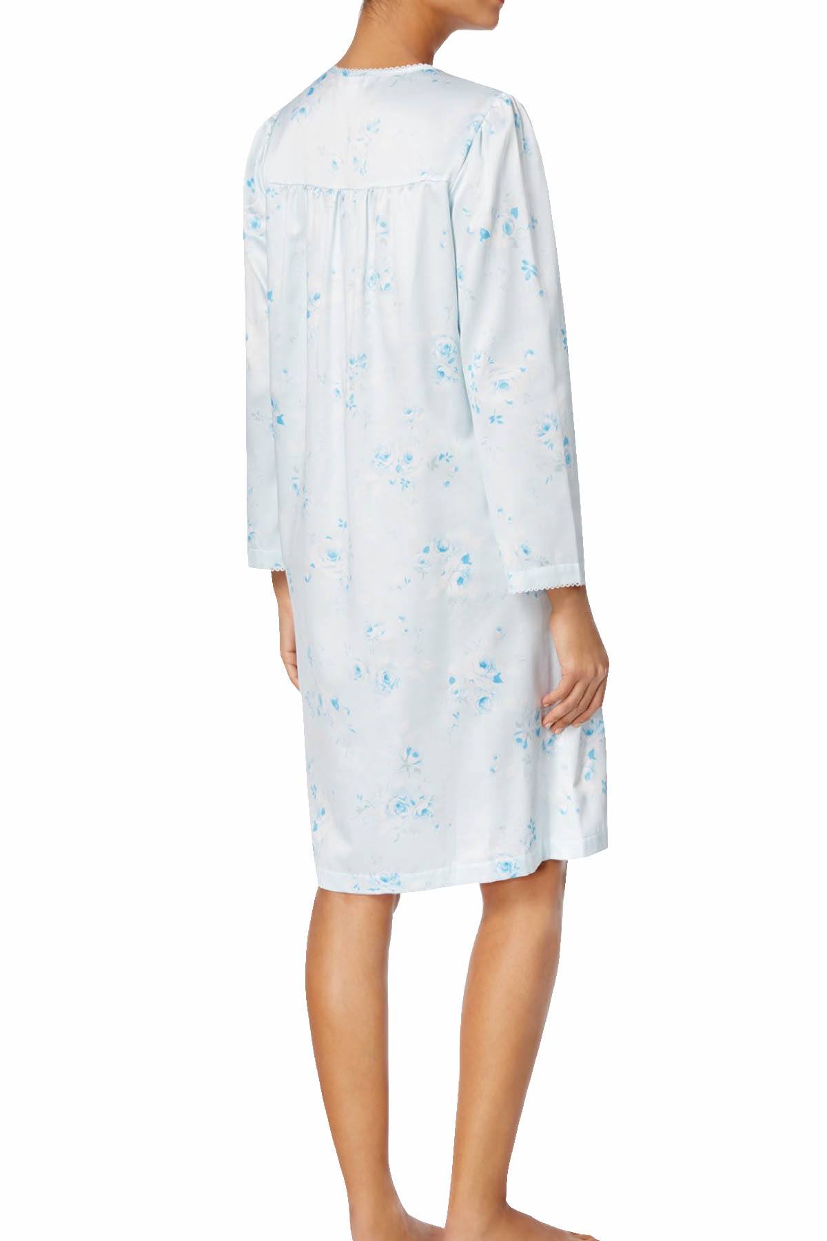Miss Elaine Blue-Bouquet Brushed-Satin Lace-Trim Nightgown