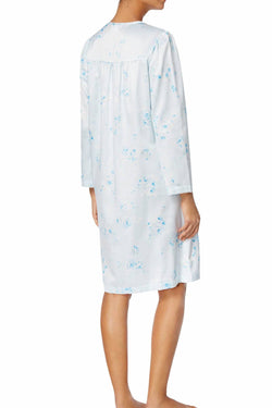 Miss Elaine Blue-Bouquet Brushed-Satin Lace-Trim Nightgown thumbnail 3