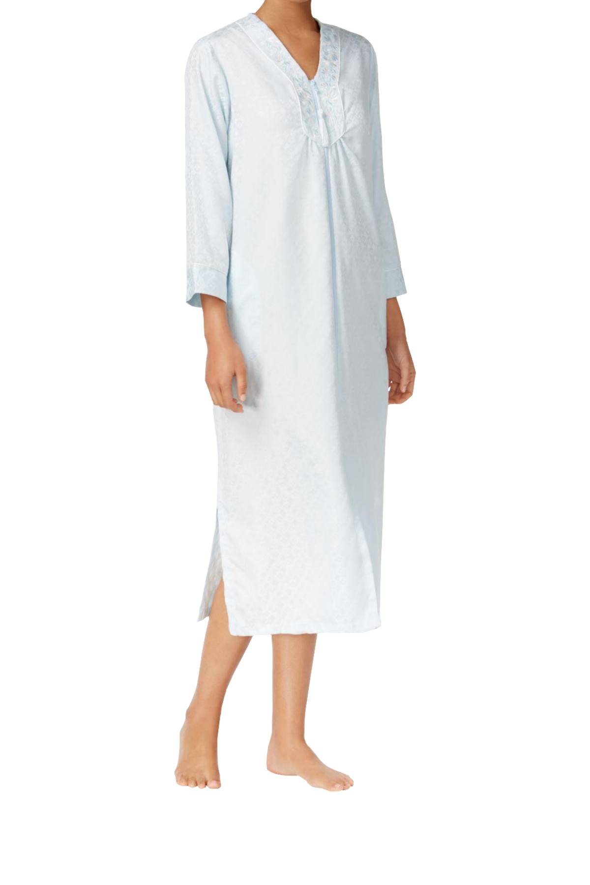 Miss Elaine Blue Brushed-Back Satin Zip-Front Long Robe