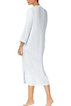 Miss Elaine Blue Brushed-Back Satin Zip-Front Long Robe thumbnail 3