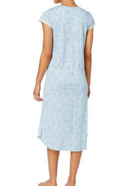 Miss Elaine Blue/Lavender Paisley-Print Tucked-Front Knit Nightgown thumbnail 3