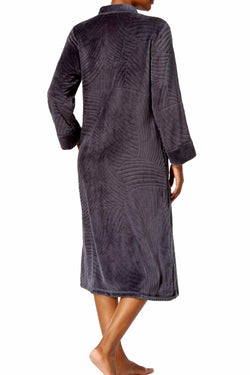 Miss Elaine Charcoal-Grey Brushed-Fleece Robe thumbnail 3