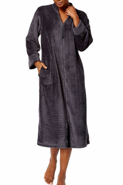 Miss Elaine Charcoal-Grey Brushed-Fleece Robe thumbnail 1