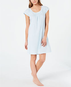 Miss Elaine Cottonessa Embroidered Knit Nightgown in Turquoise Stripe thumbnail 4