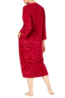 Miss Elaine Cranberry MicroEmbossed Velour Long Zip Robe thumbnail 2
