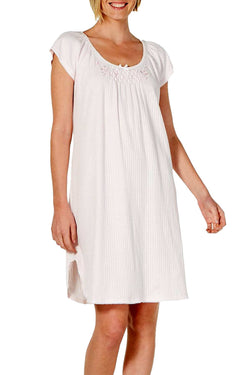 Miss Elaine Embroidered Smocking Trim Nightgown in Pink thumbnail 1