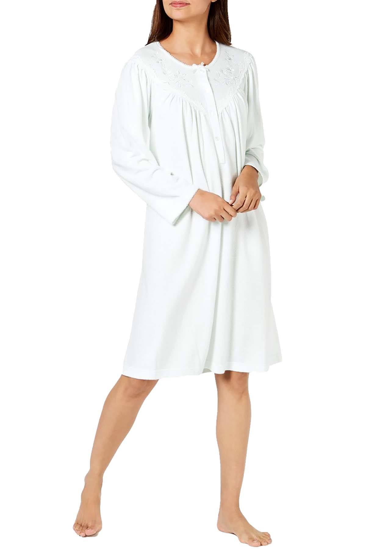 Miss Elaine Embroidery Trimmed Brushed Knit Nightgown in Sage